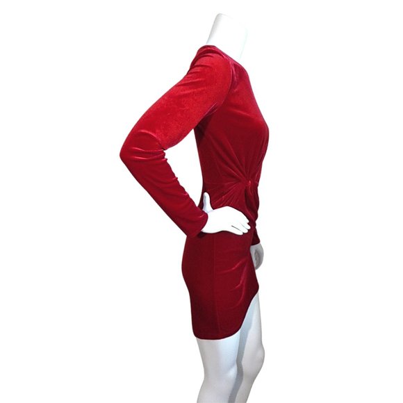 B. Darlin | Long Sleeve Crew Neck Bodycon Red Velvet Dress (NWT) - Picture 3 of 7